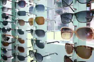 Showcase with different sunglasses